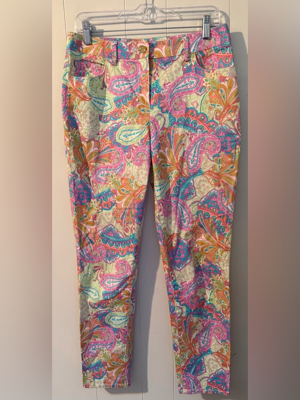 CARLISLE PIXIE PANTS PAISLEY TAPERED BRIGHT SUMMER MODERN STRETCH COTTON, Size 4